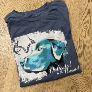 Realtree Mens Size Medium Blue Dog Labrador Dedicated to Pursuit Graphic T-Shirt